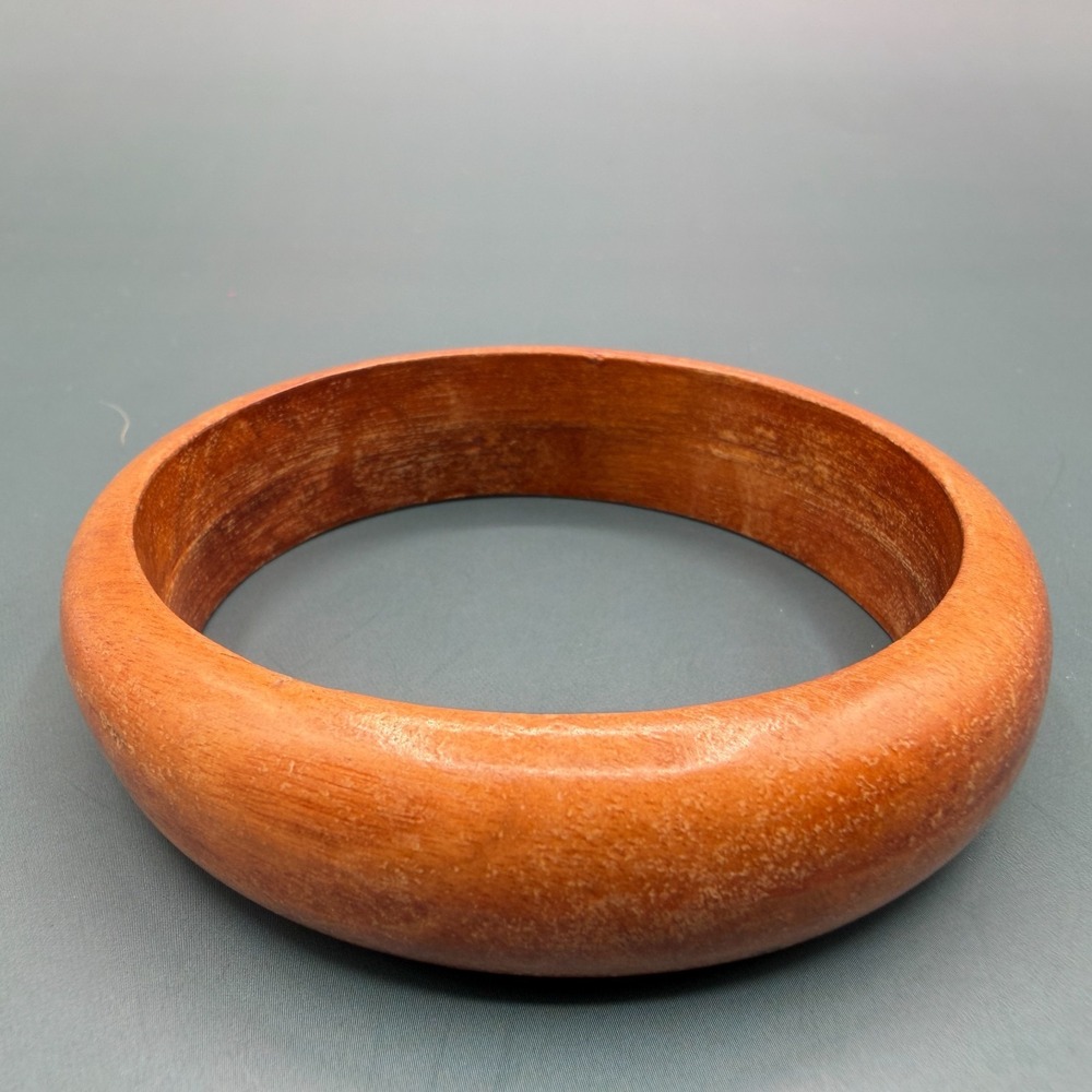 Chunky Brown Wood Bangle Bracelet Wide Rounded Boho Minimalist Statement Gift